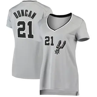 San Antonio Spurs Women's Tim Duncan Fast Break Silver Jersey - Statement Edition