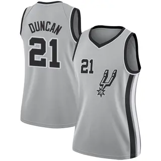 San Antonio Spurs Women's Tim Duncan Swingman Silver Jersey - Statement Edition